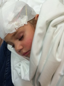 Sleeping peacefully during an EEG yesterday at the hospital.